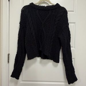 Free People Black Cable Knit Sweater